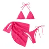 Costume da bagno da donna Reggiseno all'americana Slip a vita bassa Copricostume Set bikini con lacci in 3 pezzi con tinta unita sexy