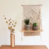 Macrame Wall Hanging Tapestry With Wooden Shelf Handwoven Bohemia Tassel Curtain Wedding Backgrou Boho Decor 240318