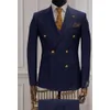 hot Selling High-quality Men's Suit Two-piece Set New Arrival Male Navy Blue Double Breasted Wedding Banquet Set 502J#