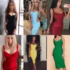 Casual Dresses Green Red High Quality Women Dress Strap Mid Solid Color Stretch Sexy Bodycon Bandage Night Evening Party