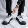 Casual Shoes Korean Style Men Fashion Wedding Party Dress Original Leather Black White Platform Shoe Breathable Gentleman Footwear Male