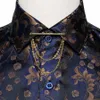 brown Floral Blue Shirts For Men Luxury Silk Men's Busin Dr Shirt Lg Sleeve Slim Fit Casual Men Clothing Collar Pin P4YI#