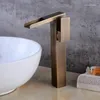 Bathroom Sink Faucets Brass Antique Retro Faucet Waterfall Basin Tall Square Deck Mounted Water Black Tap XT948