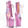 Dance Shoes Leecabe 23CM/9inches Pink Shining PU Upper Sexy Boots High Heels Platform Pole