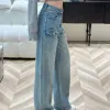 Ripped jeans designer pants womens fashion splicing letter graphic denim trousers casual loose straight Denim Pants