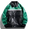 Mens Pu Leather Motorcykeljacka Hip Hop Flocked Brodery Windproof Bomber Jackets FI Oversize Coat Par Streetwear R1MV#