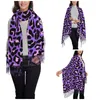 Scarves Women's Tassel Scarf Neon Purple Pink Leopard Print Long Winter Warm Shawl And Wrap Exotic Animals Daily Wear Pashmina