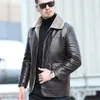 yxl-838 Natural Leather Men's Autumn and Winter Sheepskin Casual Lapel Mid Length Busin Leather Down Jacket Plus Size o4Ri#