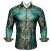 luxury Shirts for Men Silk Lg Sleeve Green Gold Paisley Slim Fit Male Blouses Casual Formal Tops Breathable Barry Wang j7Ds#