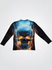 Blue Flame Skull Lg Sleeve T-shirt All-over Print Padrão pintado à mão 3D Impresso Roupas Masculinas Popular Street Trend Be Tee v2SU #