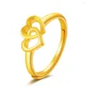 Anelli a grappolo Fidanzamento placcato oro giallo per le donne Anello a doppio cuore Anello regolabile Anillo Bague Femme Gioielli da sposa all'ingrosso