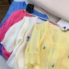 T-shirts tricotés à manches courtes et col rond pour femmes, couleur bonbon, broderie de fleurs, mignons, courts, printemps et été