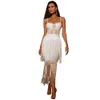 Women's Temperament Mesh Perspective Suspender Skirt With Tassels Bodycon Evening High-End Dress 610384