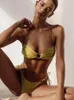 Damen Bademode Halter Thongs Micro Bikinis Plissee Badeanzug Bandage Badeanzug Frauen 2024 Sexy Biquini Cut Out Beachwear Sommer
