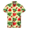 Men's Casual Shirts Colorful Watermelon Graphic Hawaiian Shirt Summer Tops Short Sleeves 3d Printed Fruits Button Men Clothes Lapel Blouse