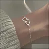 Bracelets de charme Nouveau Sier Couleur Double Coeur Bracelet Bracelet Pour Femmes Fine Mode Bijoux Cadeau De Fête 2022 Tendance Z0426 Drop Livraison Otun7