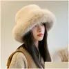 Largeurs chapeaux à bord Bode grand chapeau en fausse fourrure moelleux pour les femmes Luxury p pêcheur chaud hiver épaississent froide jour de neige de Panama Cap Drop Livraison otyin