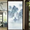 Window Stickers PVC Privacy Glass Film Landscape Painting Pattern Frosted Door Tint Sun Blocking Glue-free Clings