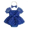 Ensembles de vêtements pour bébés filles du 4 juillet, vêtements imprimés étoiles, barboteuse, manches bouffantes, maille, body en tulle avec bandeau