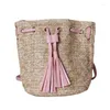 Shoulder Bags 2024 Summer Ladies Bag Retro Drawstring Bucket Handbag Women's Tassel Portable Slung