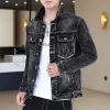 male Jean Coats Slim Fit with Print Men's Denim Jacket Punk Lxury Clothing Large Size Worn New in Cowboy Fast Deery G Designer t05l#
