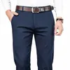 2023 Spring New Men's Bamboo Fiber Casual Pants Classic Style Busin Fi Khaki Stretch Cott Byxor Male varumärke 27OU#