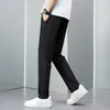 Men's Pants Solid Color Trousers Loose Straight Drawstring With Elastic Waist Pockets Breathable Ankle Length For Daily