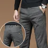 men's Slim Busin Casual Pants 2023 New Brushed Elastic Fabric Korean Fi Straight Autumn Winter Trousers Black Gray Blue m74Z#