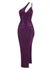Повседневные платья, летние женские платья 2024, сексуальное блестящее фиолетовое облегающее платье с блестками, уличное блестящее вечерние платье до щиколотки, вечерние платья