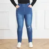 Damenjeans 9XL Frauen Plus Size zerrissene hohe Taille Slim Fit 5XL 6XL 7XL 8XL Mädchen Denim Hosen übergroße weibliche gestreckte Bleistifthosen