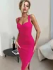 Casual Kleider Rose Red Bandage Kleid Sommer Frauen Elegante Strap Midi Abend Party Sexy Split Bodycon Geburtstag Club 2024