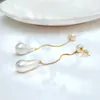 أقراط مسمار lii ji baroque pearl 14k مملوءة بالمياه العذبة الطويلة المجوهرات للنساء لحفل الزفاف