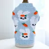 Pull bleu mignon avec graphique de lapin de dessin animé, vêtements chauds pour animaux de compagnie, automne et hiver, pour petits et moyens chiens et chats