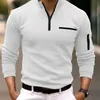 Male Shirt Quarter Zip Work Daily Wear Long Sleeve Fashion Comfortable Plain Pocket Sportswear Men Clothes Camisetas Hombre 240323