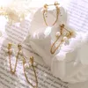 Kolczyki Dangle Amaiyllis 18K Złota Minimalistyczna imitacja Pearl Tassel Ear Line Hoop Earring Long Drop Jewelry dla kobiet