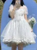 Robes de soirée japonaise douce robe lolita femmes kawaii arc manches bouffantes princesse blanche dames été robe de bal de mode coréenne mini