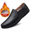 Casual Shoes Winter Plush Genuine Leather Fashion Slip On Boat Driver Chaussures Hommes Moccasins Men Loafers Flats