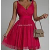 Enkel mousserande A-Line V Neck Party Dresses Sweetheart Tulle Mini Homecoming Gown Robe Cocktail Femme Mariage Draped