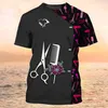 Summer Mens T-shirt roliga kläder Barber Grafik 3D T-shirt Pullover Kort ärm Hår Salong Cool Work Clothes Top 240313