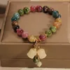 Link Bracelets Colorful Fashion Handmade Beaded Natural Stone Lily Of The Valley Pendant Elastic Bracelet For Women Girls Flower Gifts