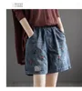 Frauen Shorts Blumendruck Sommer Taschen Jeans Dünne Pantalones Elastische Hohe Taille Losse Frauen Denim Hosen Casual 2024 F149