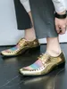 Casual Shoes Men Rivets Loafers Bling Gold Glitter Round Toe Slip-On Flat Leisure For Man Party Male