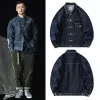 retro Dark Blue Denim Jacket Men Casual Loose Vintage Jeans Jackets American Style Cargo Pocket Streetwear Japanese Outwear New I77y#
