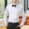 Koszulki męskiej sukienki Formalna koszula Eleganckie przyjęcie weselne z muszką dla pana młodego Lapel-Up Button-up klasyczny solidny