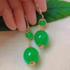 Brincos pendurados em formato de abóbora natural, jade verde, jadeite, brinco dourado, sorte, dia das mães, joias, festa dos namorados, natal