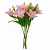 Fleurs décoratives 5 pièces 50 cm/19.6 "Bouquet de soie de lys artificiel Real Touch Flores arrangement floral maison table de mariage décor de pièce maîtresse
