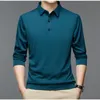 spring and Autumn Men's Pullover Polo Butt Solid Color POLO Bottom Shirt Lg Sleeve T-shirt Fi Casual Formal Tops U0Fe#
