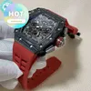 Designer Luxury RM Wrist Watch RM11 Mens mécaniques Mécanique mécanique Red Devil Fibre carbone Hollow Swiss Mouvement RM35