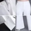 Kadın pantolonları klasik ince beyaz parlama kadınlar için yaz ince çan alt pantalonlar yüksek bel ofis bayan takım elbise pantolon nefes alabilir N240