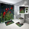 Rideaux de douche, ensemble de rideaux de fleurs, plantes florales, tapis de toilette antidérapant, fond coloré, Style Simple, décoration de salle de bain à domicile